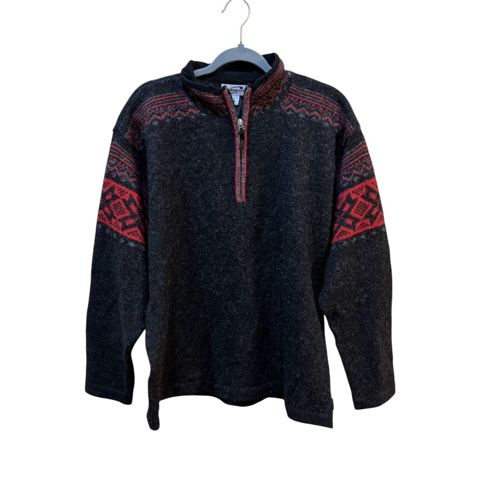 Vintage Obermeyer Sweater Size Medium 1/4 Zip Wool Alpine Design Y2K Gray Red